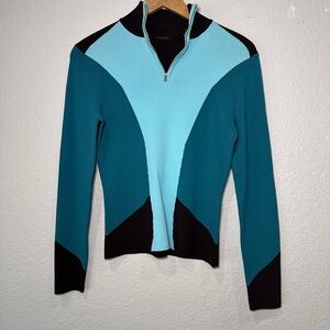Cyrus Teal and‎ Brown Quarter-Zip Sweater Women's Small